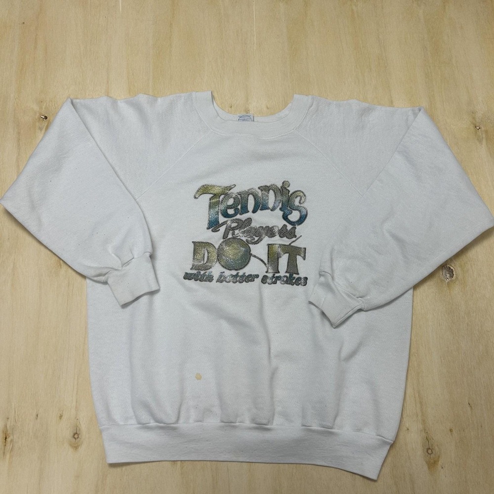 Vintage 202 U.S.A. Sweatshirt Mens Large White Tennis Graphic Fleece Pullover